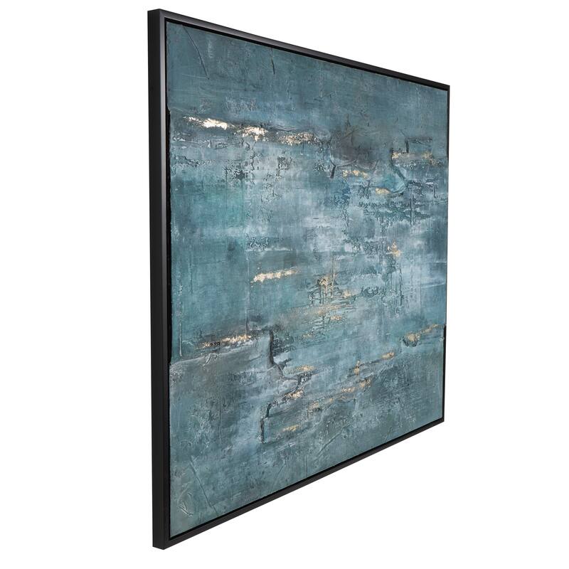 Dark Blue Polystone Silver Embellishments Abstract Framed Wall Art with Black Frame