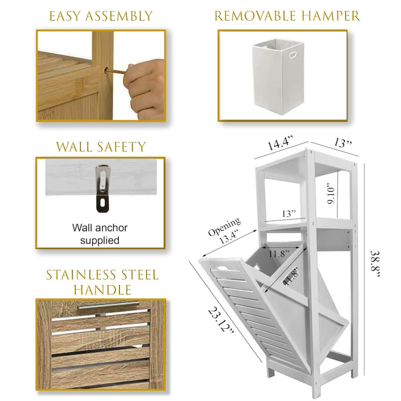 Tilt-Out Laundry Cabinet with Removable Hamper - 14.4"L x 13"W x 38.8"H