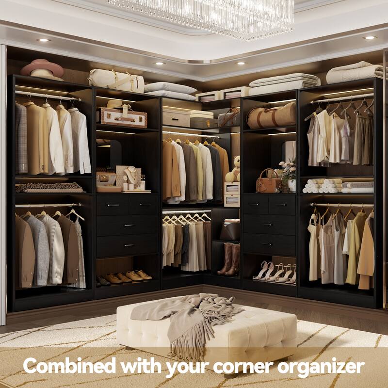 Set of 4 Closet System with 4 Drawer and Hanging Rods, Freestanding Closet Organizer with Storage Shelves