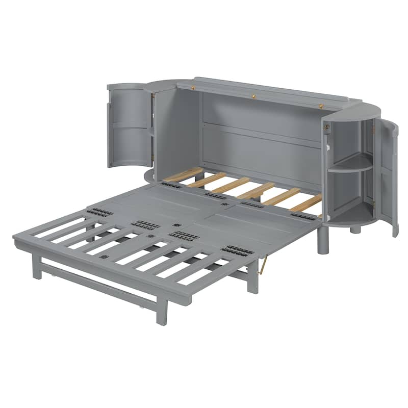 Roomfitters Queen Size Murphy Bed with Hidden Storage and Woven Front Panel, Foldable Wall Bed