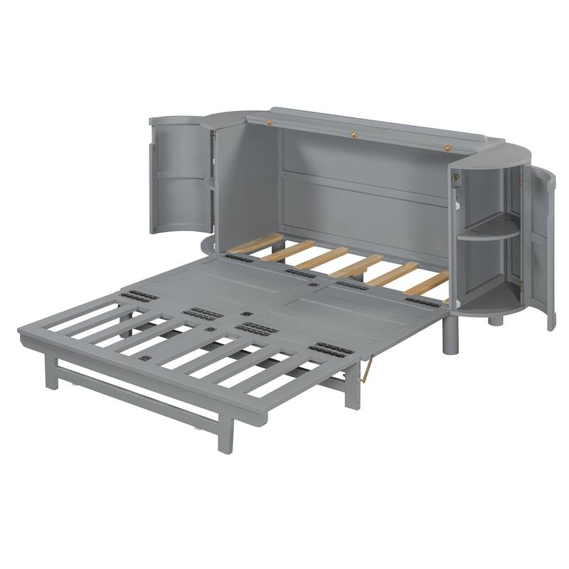 Space-Saving Queen Murphy Bed with Hidden Storage and Modern Woven Design, Gray