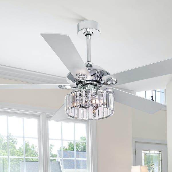 52 in. Indoor Chrome Crystal Ceiling fan withLights and Remote Control ...