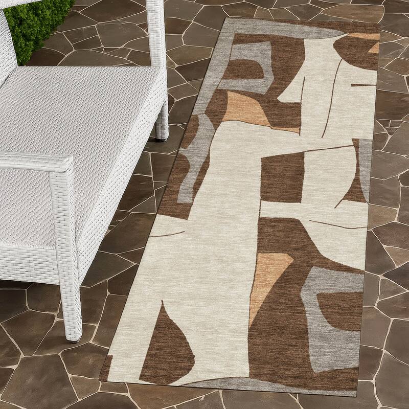 Machine Washable Indoor/ Outdoor Modern Crestone Chantille Rug - Brown - 2'3" x 7'6"