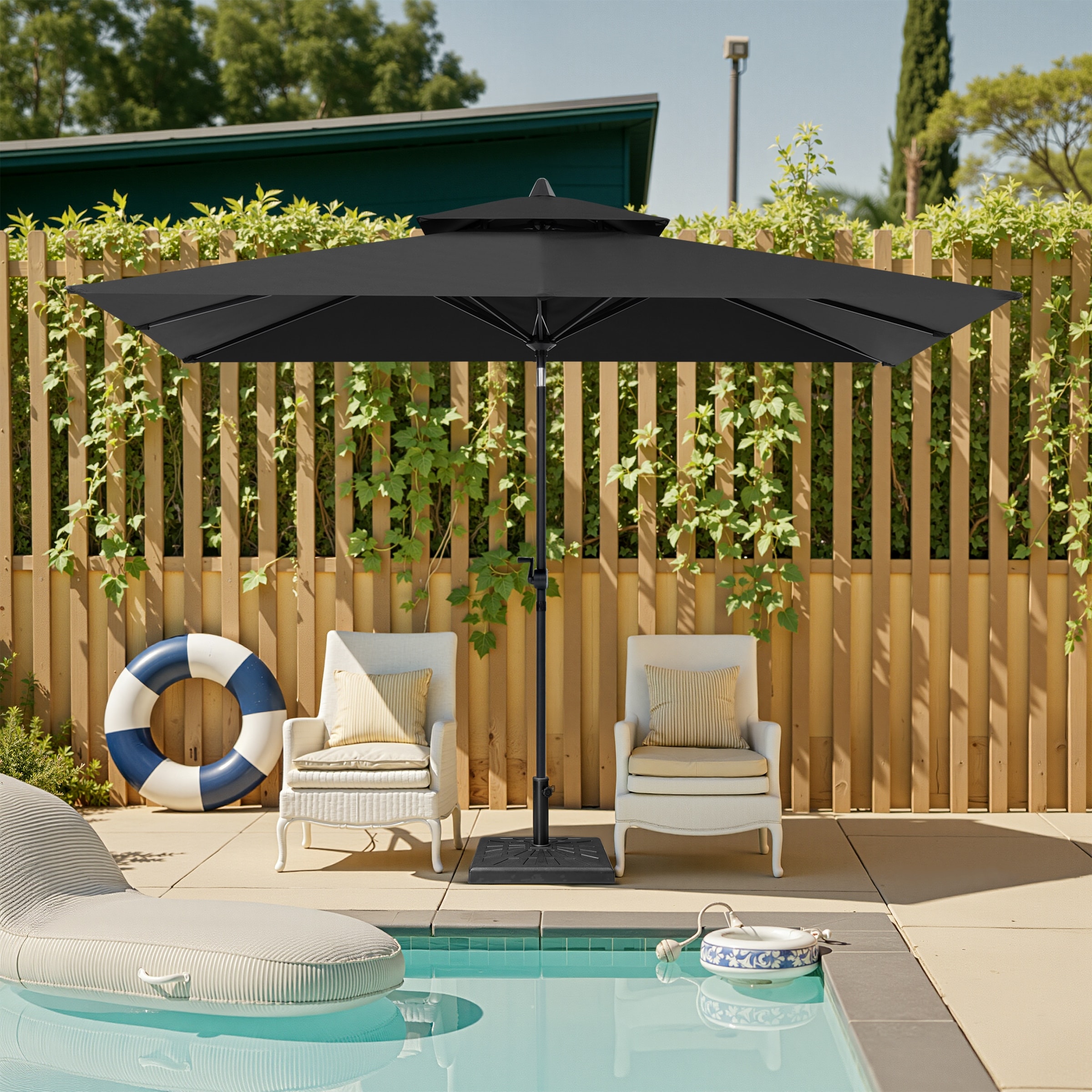 10 x 6.5 FT Outdoor Double Top Patio Market Umbrella with Base