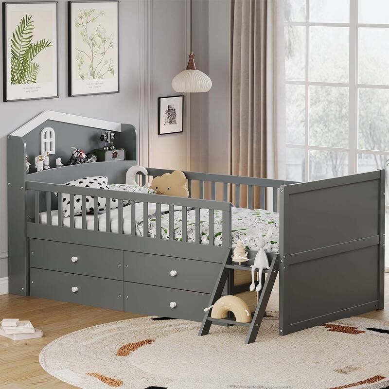Versatile Wooden Twin Bed with Multiple Storage Options for Kids