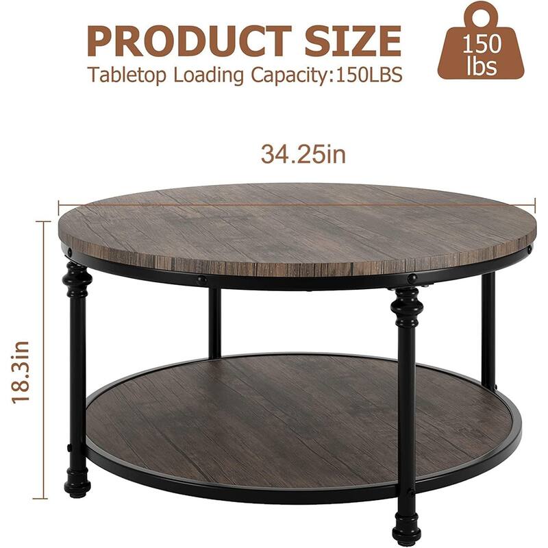2-tier Roman Round Coffee Table for Living Room
