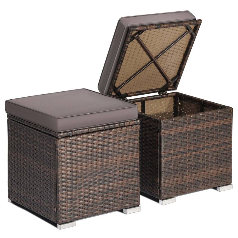 2 PCS Patio Ottoman Multipurpose Outdoor Footstool Storage Box - Grey
