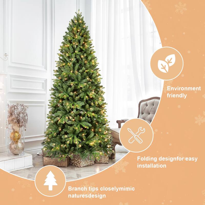 7.5FT Christmas Tree with 1599 Tips and 450 Warm White LED Lights-PVC+PE Mixed Branches, Hinged Structure for Easy Setup