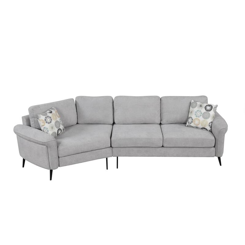 111" Chenille Curved 3-Seater Sofa with Removable Patterned Pillows