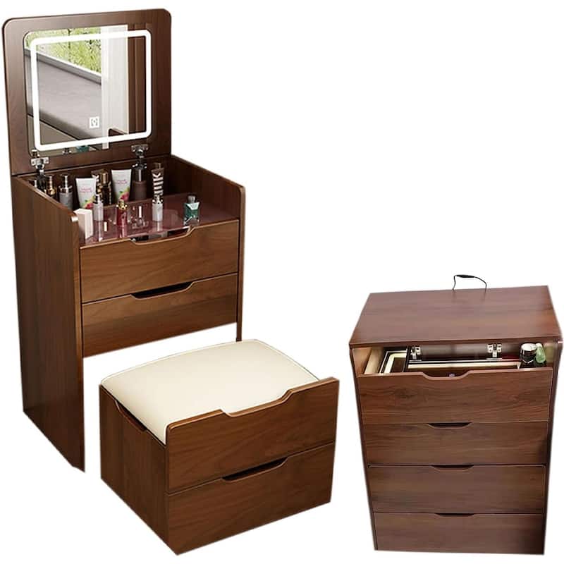 Multifunctional Vanity Desk with Storage LED Mirror Makeup Station for Bedroom or Dressing Room - N/A