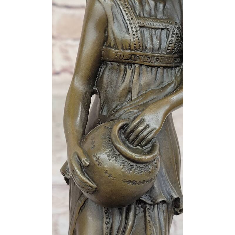 Water Bearer Young Woman Clical Bronze Sculpture Statue Figure On Marble Base By Milo