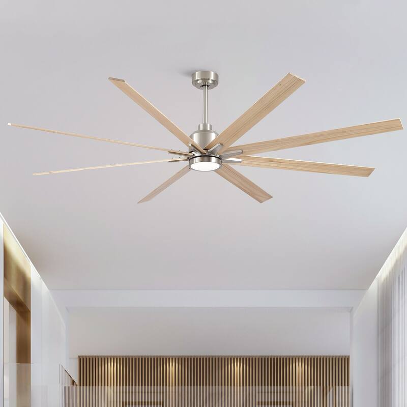 84" Oversized Large Black Walnut Solid Wood Ceiling Fan with Dimmable Led Light 8 Blades Remote Control Reversible DC Motor