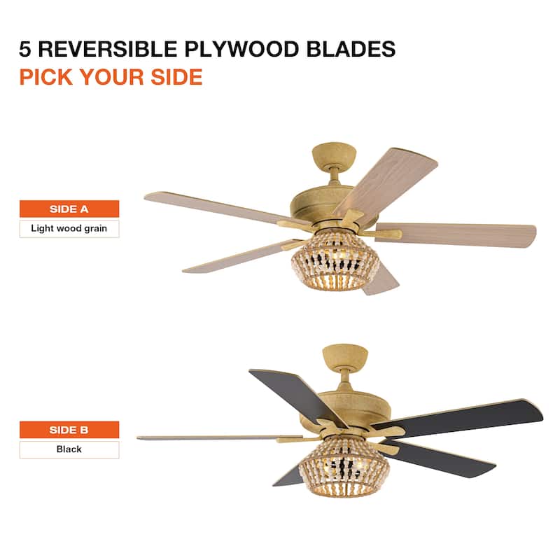 52-inch Farmhouse 5-Blades Beaded Reversible Ceiling Fan with Remote and Light Kit