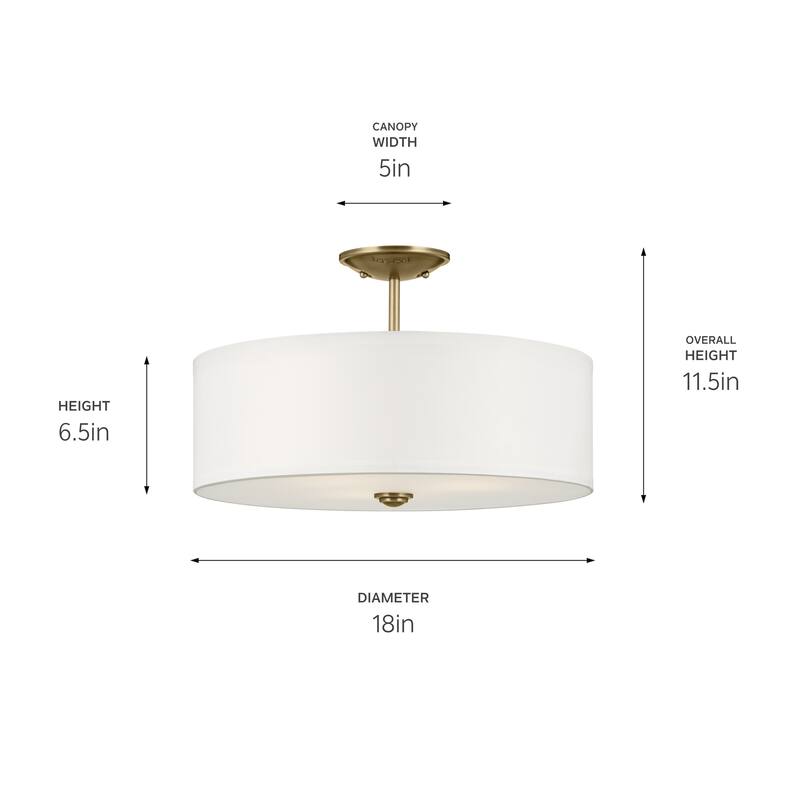 Kichler Lighting Shailene 18 in. 3-Light Natural Brass Round Semi-Flush Mount Light - 18 in