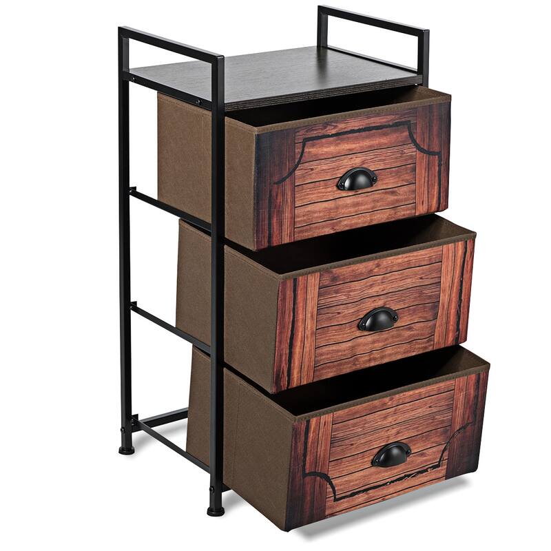 Costway 3 Drawer Fabric Dresser Storage Tower Nightstand Sturdy Steel