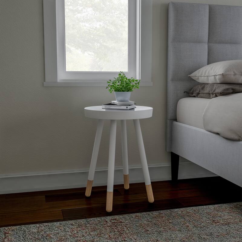 Lavish Home Round Wooden End Table Two-Toned with Tray Top