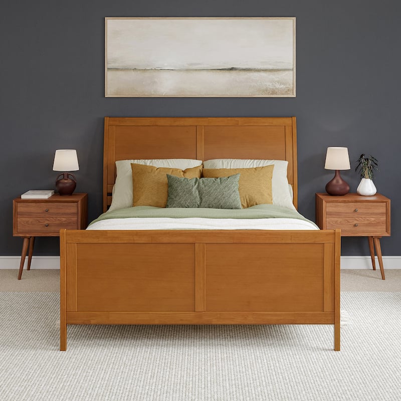 Valencia Solid Wood Low Profile Sleigh Platform Bed with Matching Footboard