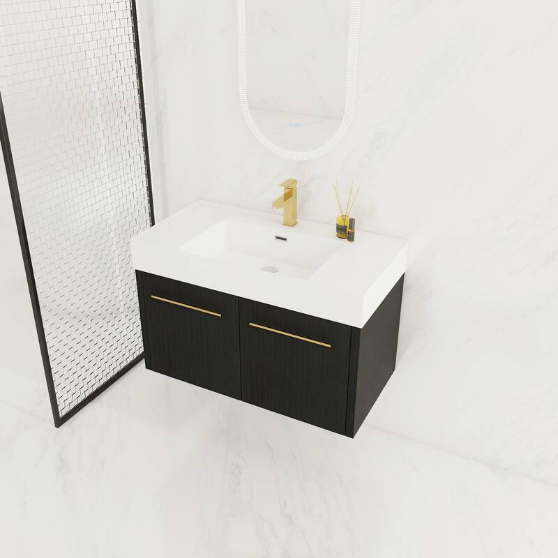 Wall-Mounted Bathroom Vanity with Thick-Edged Resin Basin Sink