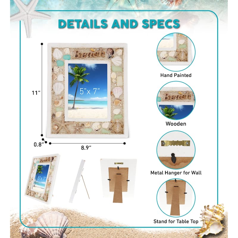 CoTa Global Oceanic 5x7 Beach Picture Frame- Beautiful Accent Seashell - 11 Inch