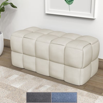 Luxerna 36-inch Padded Natural Linen Box Weave Comfort Bench