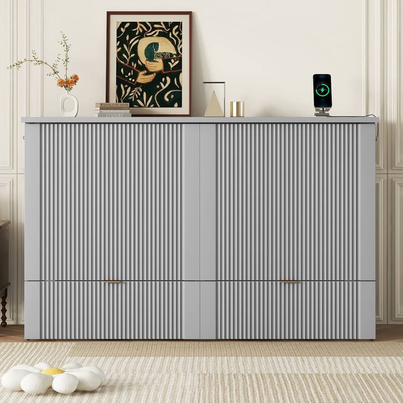 Murphy Bed with Pulley Structure Design,Drawer and USB Ports for Bedroom