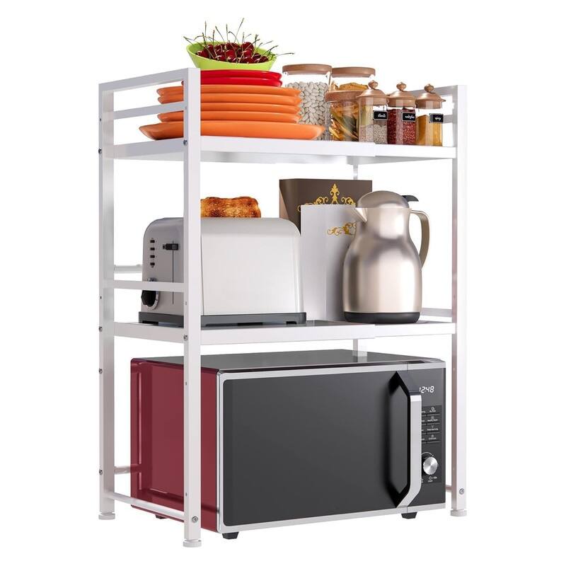 Expandable Microwave Rack, Countertop Kitchen - 12.6"D x 23.6"W x 30"H -  White