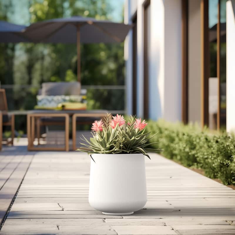 Tall Concrete Round Plant Pots / Large Indoor and Outdoor flower Planters - 15.5 Inch x 17.5 Inch - Crisp White