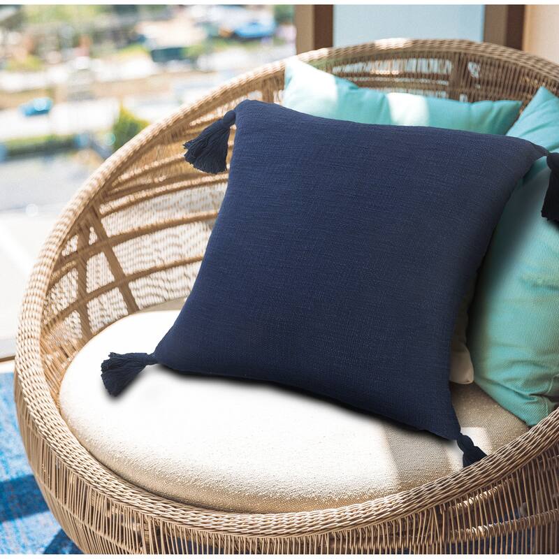 Sevita Solid Navy Tasseled Throw Pillow