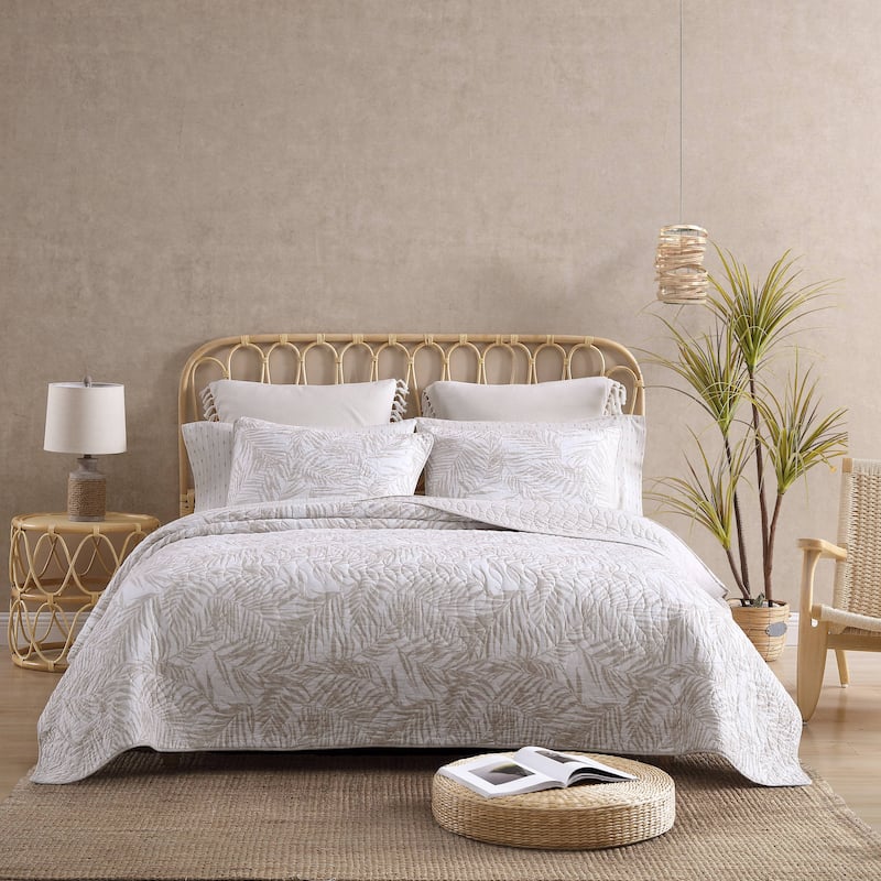 Tommy Bahama Palmday Cotton Reversible Quilt Set - Beige - Twin