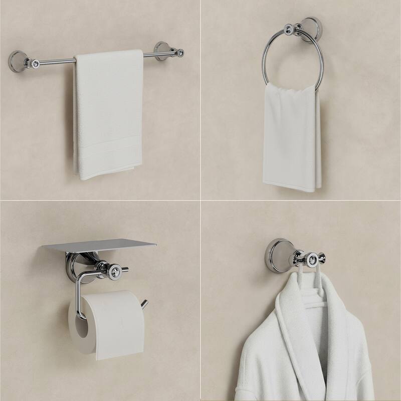 GRANDJOY 4-Piece Bathroom Hardware Set with 23-Inch Single Towel Bar and Shelf Toilet Paper Holder