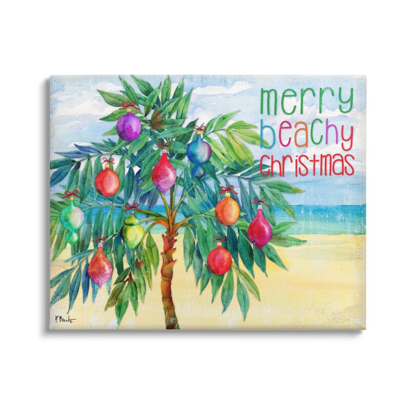 Stupell Merry Beachy Christmas Holiday Palm Stretched Canvas Wall Art, Design by Paul Brent - 40 x 30