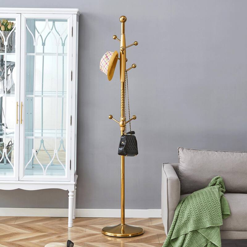 Roomfitters Tall Stainless Steel Coat Rack with Solid Wood Base, 72" Entryway Hanger with Detachable Stand