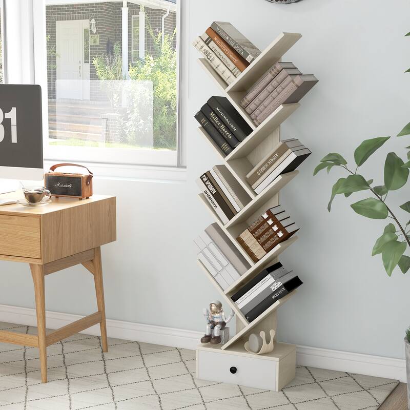Costway 10-Tier Wooden Tree Bookshelf with Drawer Display Storage - See Details
