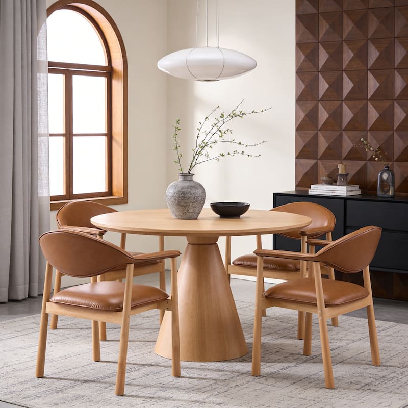 Christopher Knight Home - Modern Upholstered Rubber Wood Dining Chairs with Ergonomic Curved Back - Set of 4 - Brown,Natural