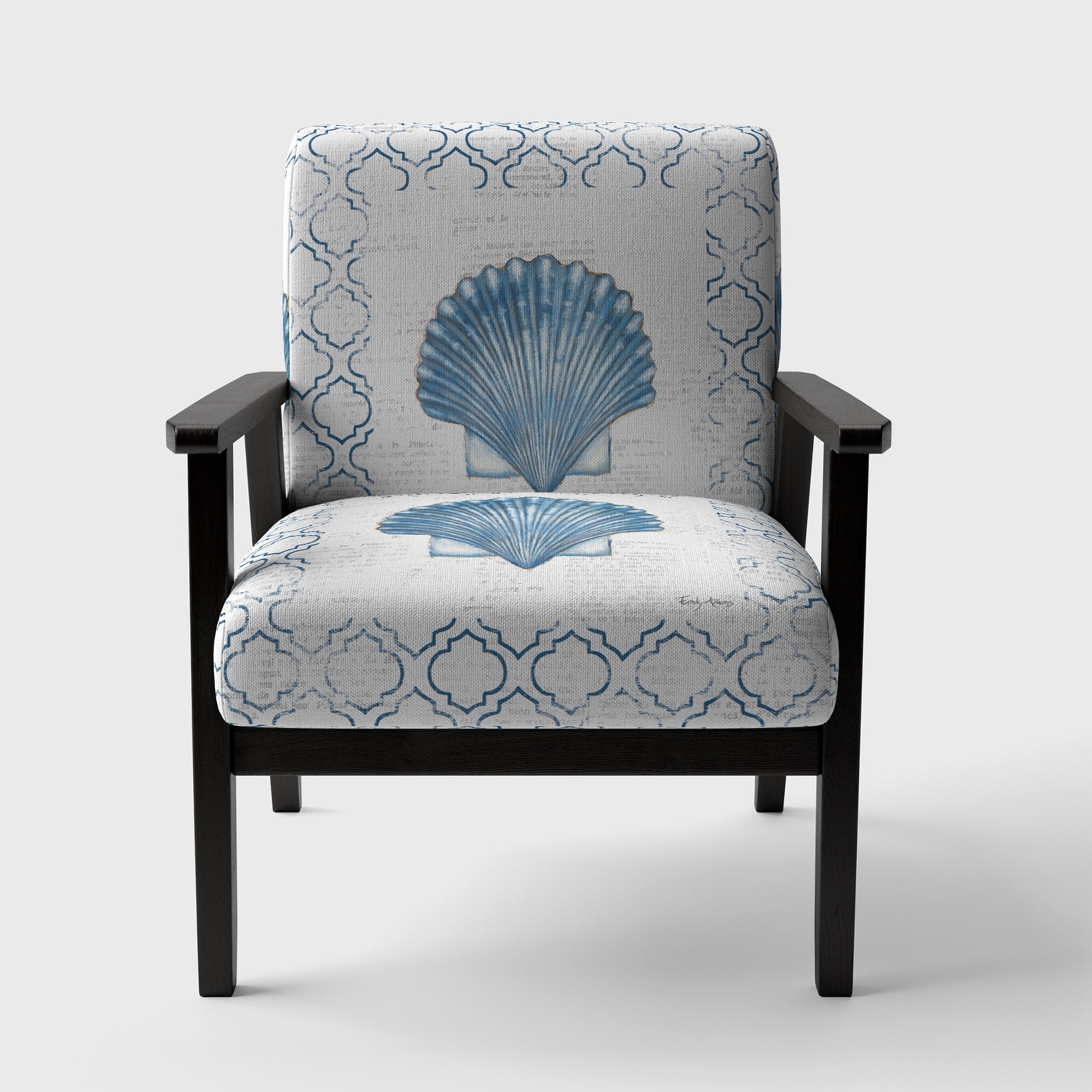 Designart "Navy Blue Scallop Shell" Upholstered Nautical & - Picture 7 of 20