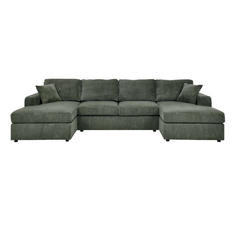 3 - Piece Corduroy Double-Chaise Sectional with engineered wood frame,foam-filled cushions,corduroy upholstery - Green