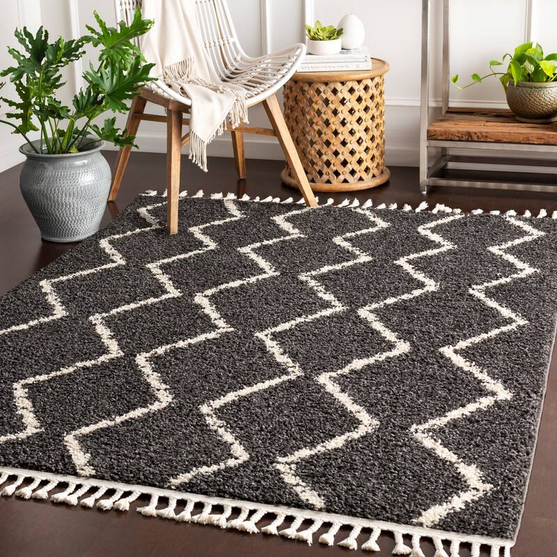 Livabliss Jada Moroccan Stripe Shag Area Rug - Charcoal - 3'11" x 5'7"