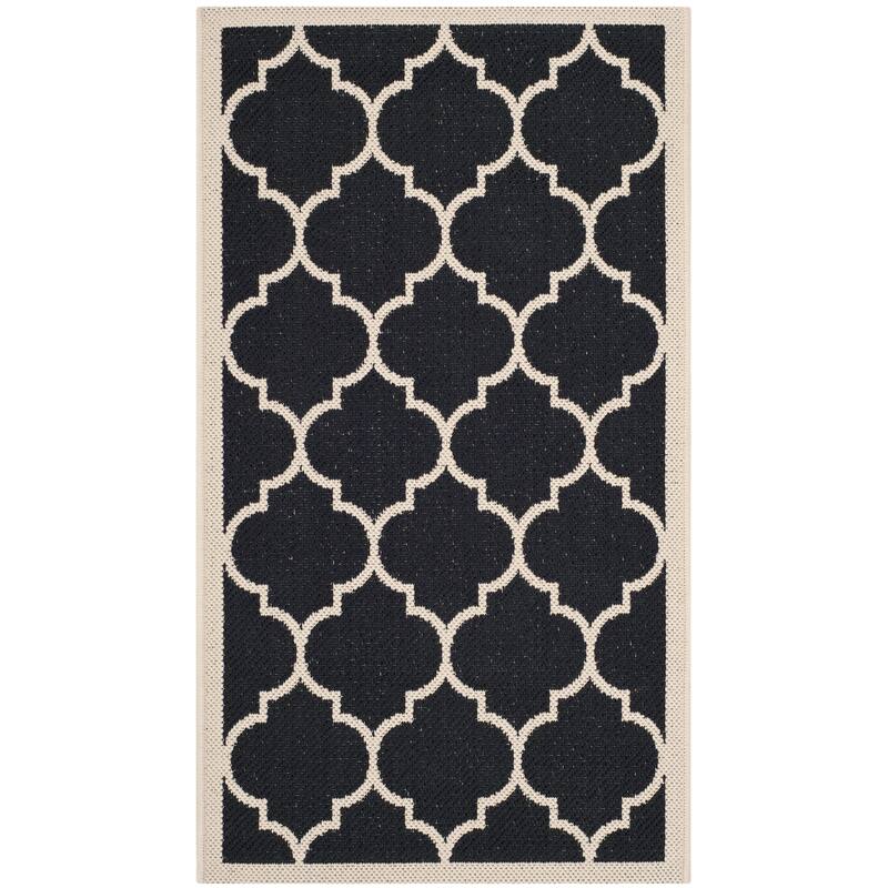 SAFAVIEH Courtyard Kathy Indoor/ Outdoor Waterproof Patio Backyard Rug - 2' x 3'7" - Black/Beige