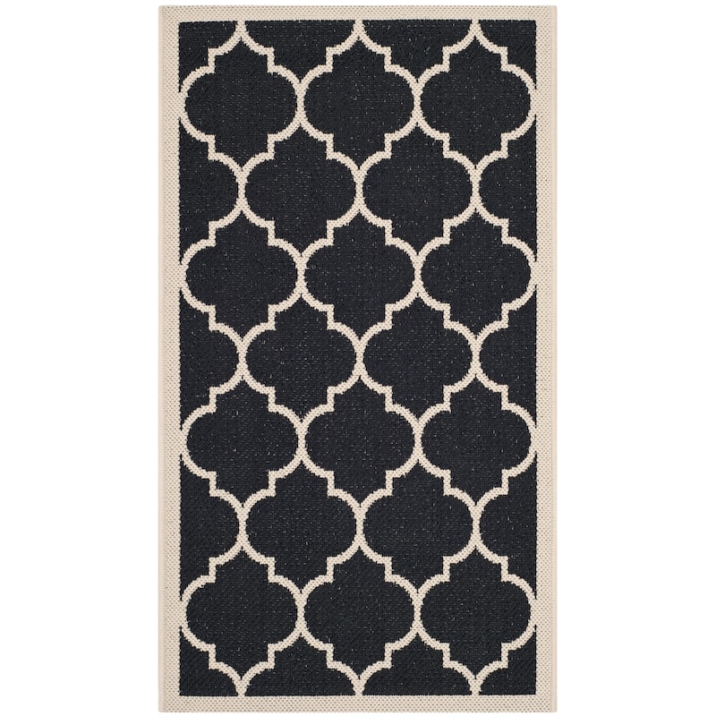 SAFAVIEH Courtyard Kathy Indoor/ Outdoor Waterproof Patio Backyard Rug - 2' x 3'7" - Black/Beige