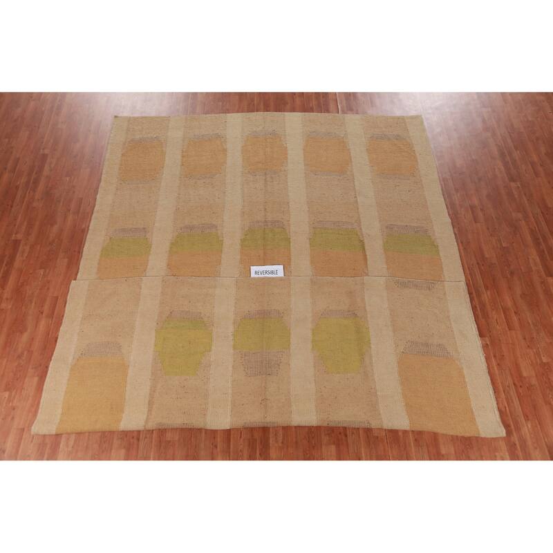 Hand Woven Oriental 100% Jute Carpet Southwestern Modern Peach Kilim Area Rug - 14' 1'' X 9' 11''