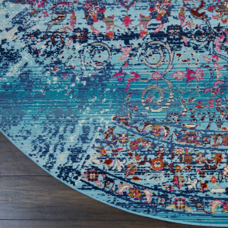 HomeRootsFloral Transitional Round Area Rug - 72' X '72' X '0.5