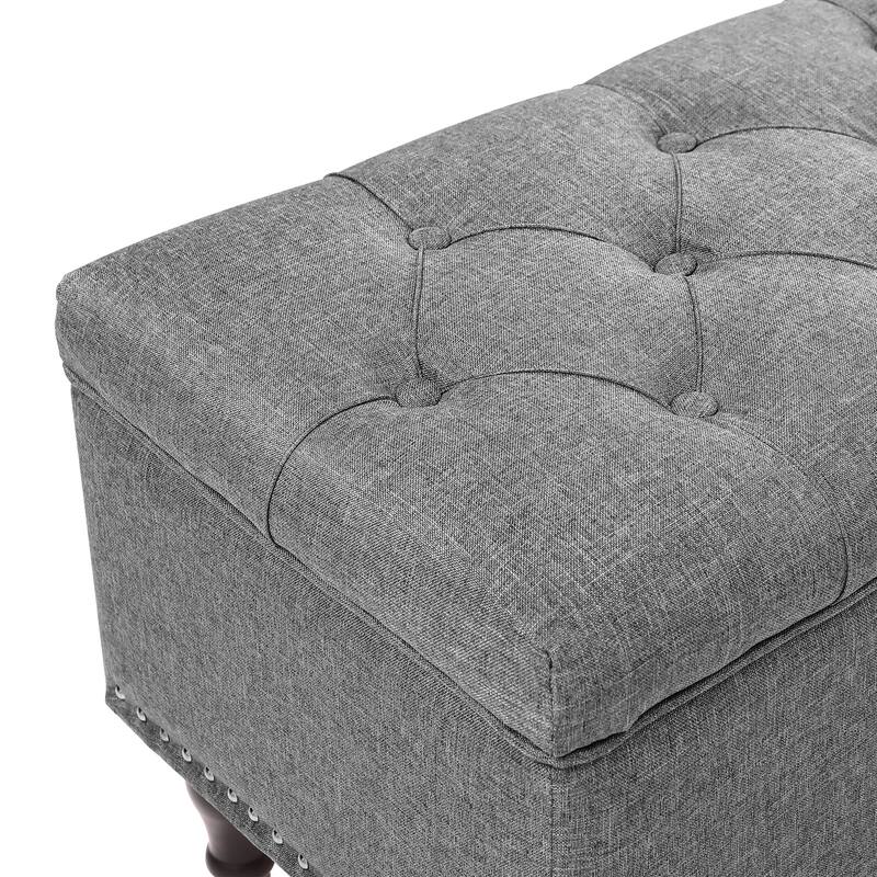 Tufted Storage Bench, Upholstered Ottoman with Storage - 50.8" W X 17.1" D X 18.3" H