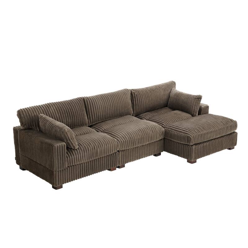 Plush Corduroy Upholstered Modular Sectional Sofa with Chaise