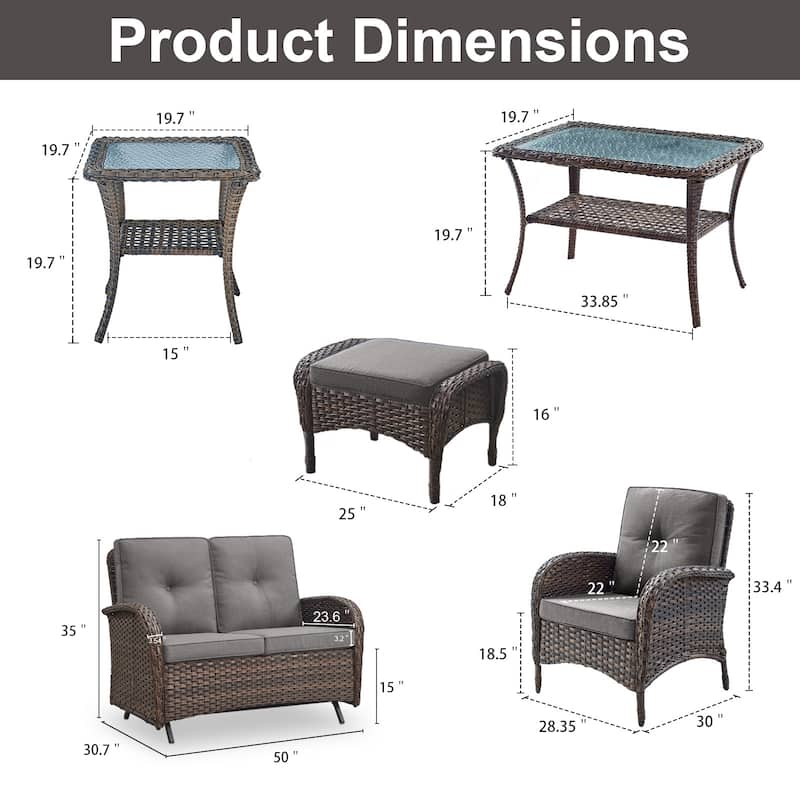 Patio Loveseat with Ottomans and Rocking Chairs - Brown