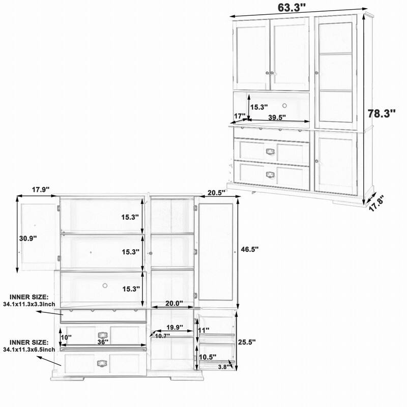 Freestanding 78.3" Kitchen Pantry with Hutch, Large Kitchen Pantry Storage with Drawers,Door Shelf and Adjustable Shelves