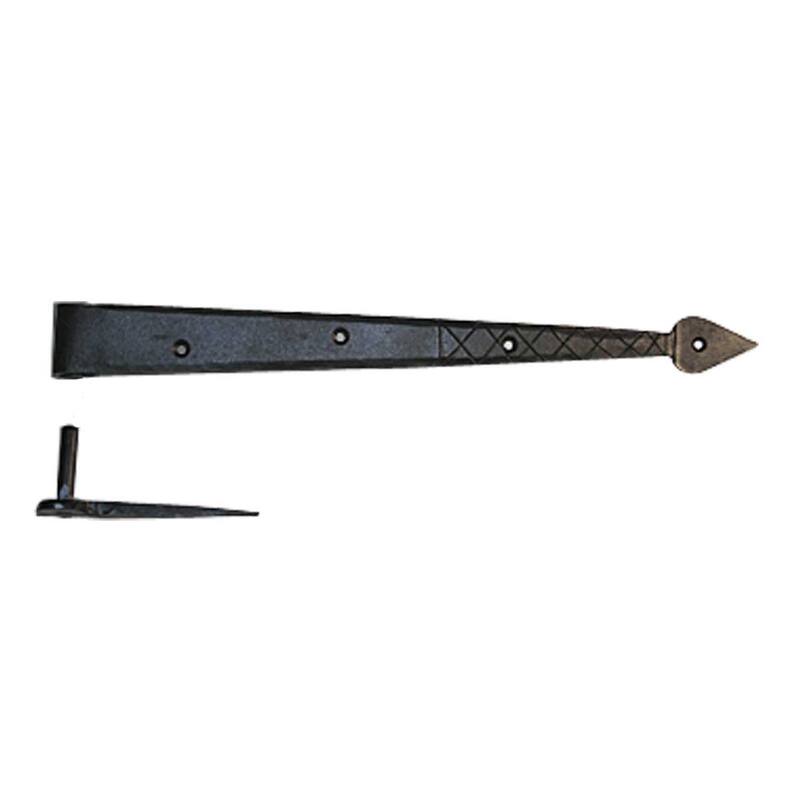 Renovators Supply Black Spear Tip Strap Pintle Hinge 14" L Diamond Etch Style Wrought Iron Lift Off Pin Hinges with Hardware