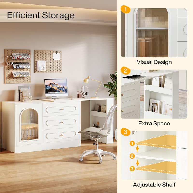 Modern 360° Rotatable Computer Desk, Executive Desk with 3 Drawers