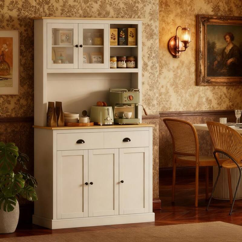 Kitchen Pantry Cabinet, 71" Tall Wood Storage Cabinet with Drawers, Shelves, 5 Doors Freestanding Cupboard with Countertop