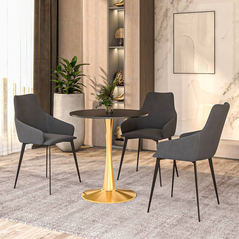 LeisureMod Bristol 27" Round Dining Table for 4 with MDF Tabletop in Gold Steel Base for Kitchen & Dining Room