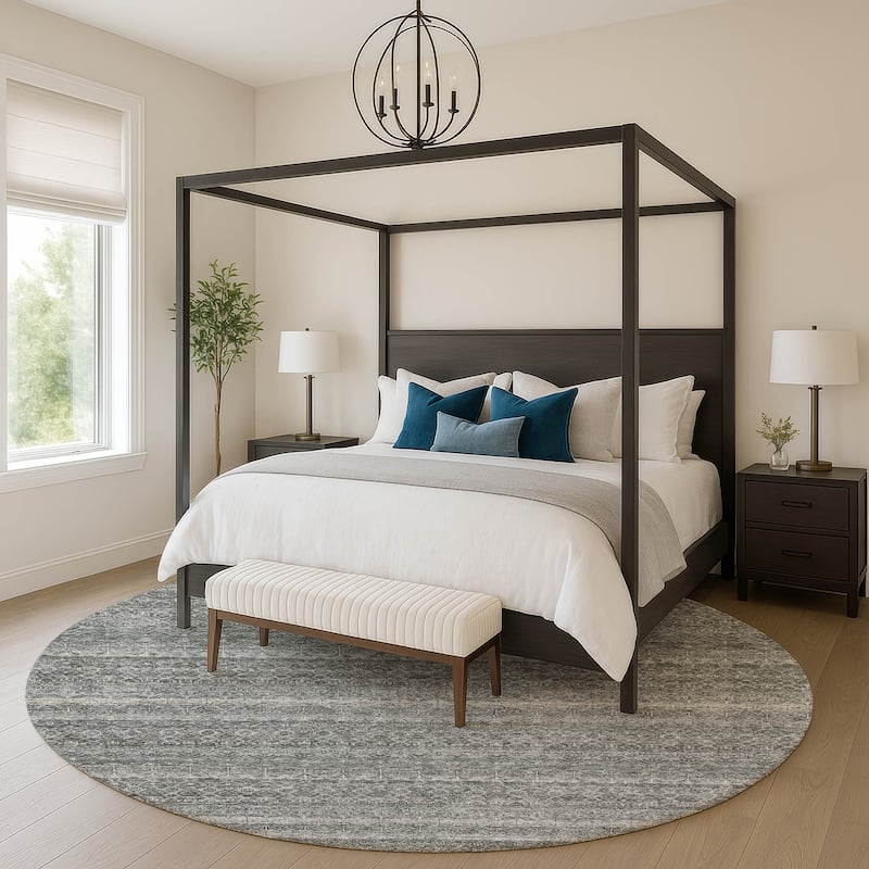 Premium Washable Super Soft Boho Stripes Mayfield Rug - Pewter - 8' x 8'